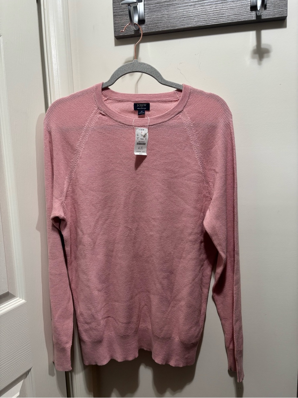 NWT J. Crew Mens 100% Cotton Textured Crewneck Sweater Pink CD617